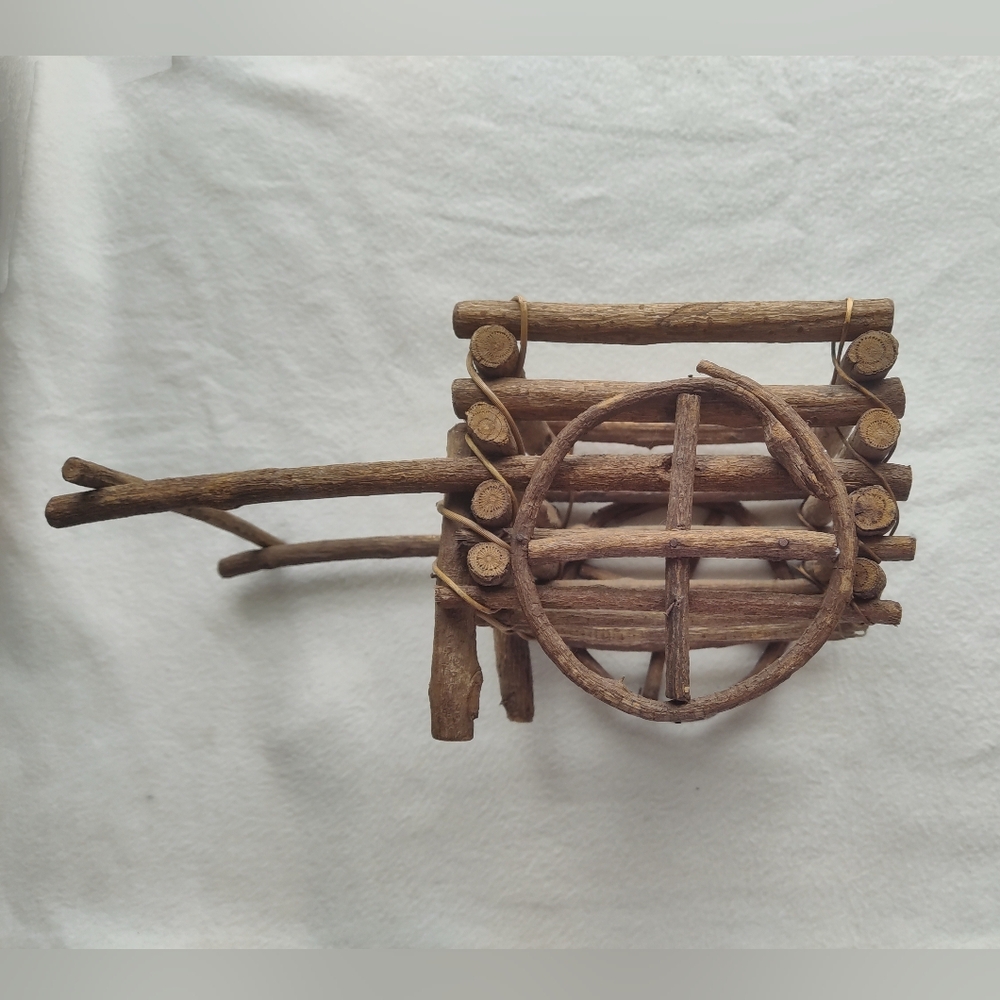Twig Wooden Cart Wagon Organizer Decor or Planter Primitive Rustic Country Farm
